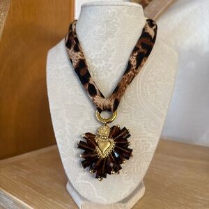 Gold toned Heart Pendant Necklace with Brown Crystal Accents
